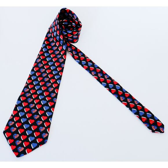 VTG Savile Row I Love American Heart Flag Silk Tie Grandpa Patriotic USA Made - Picture 5 of 13
